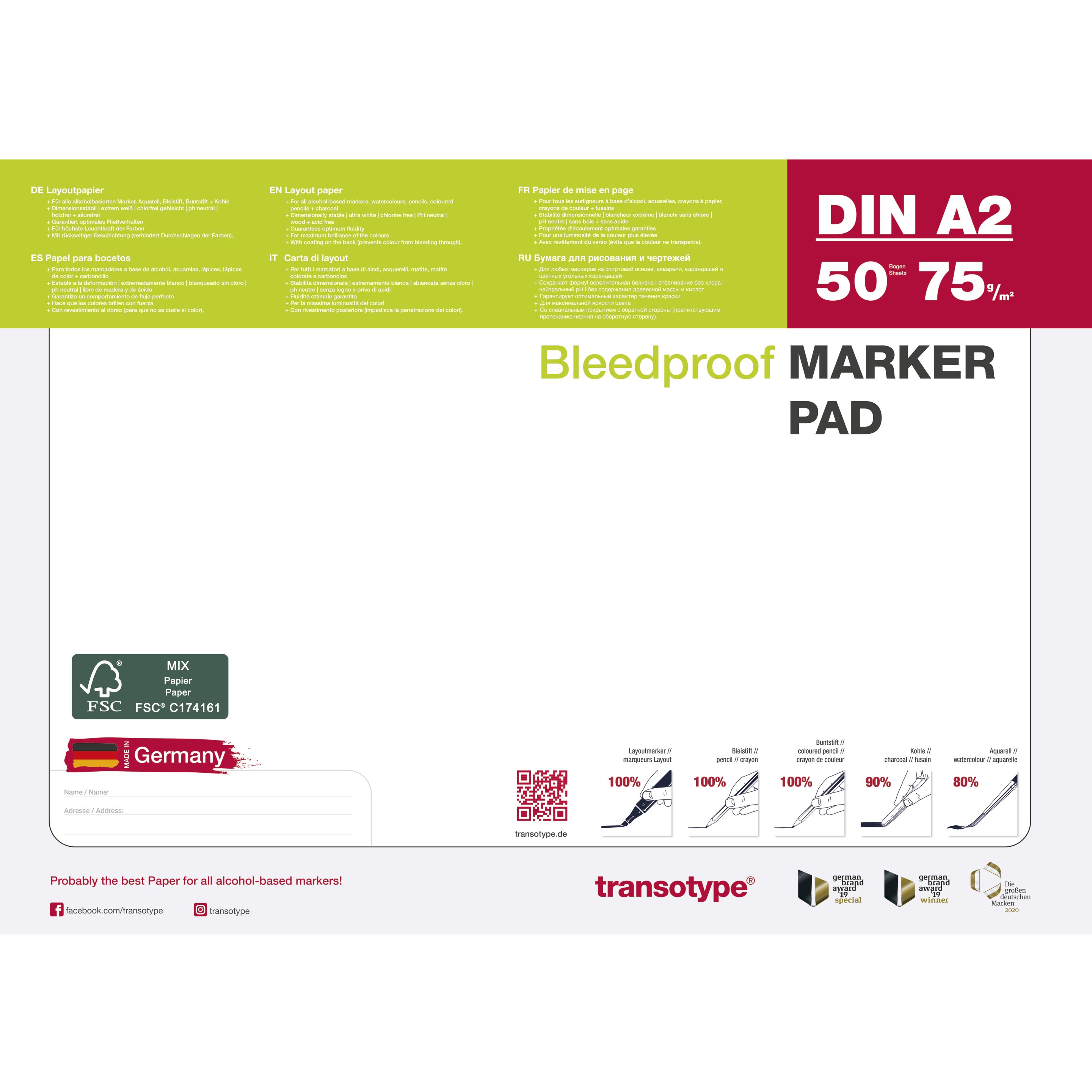 Transotype Bleedproof Marker Pad A2 50 Blatt 70g/m²
